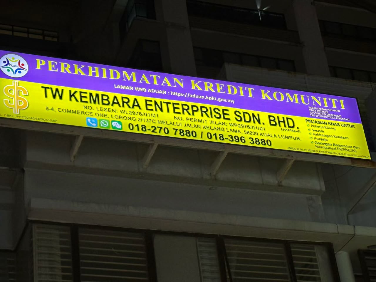 Papan tanda premis TW Kembara Enterprise Sdn Bhd